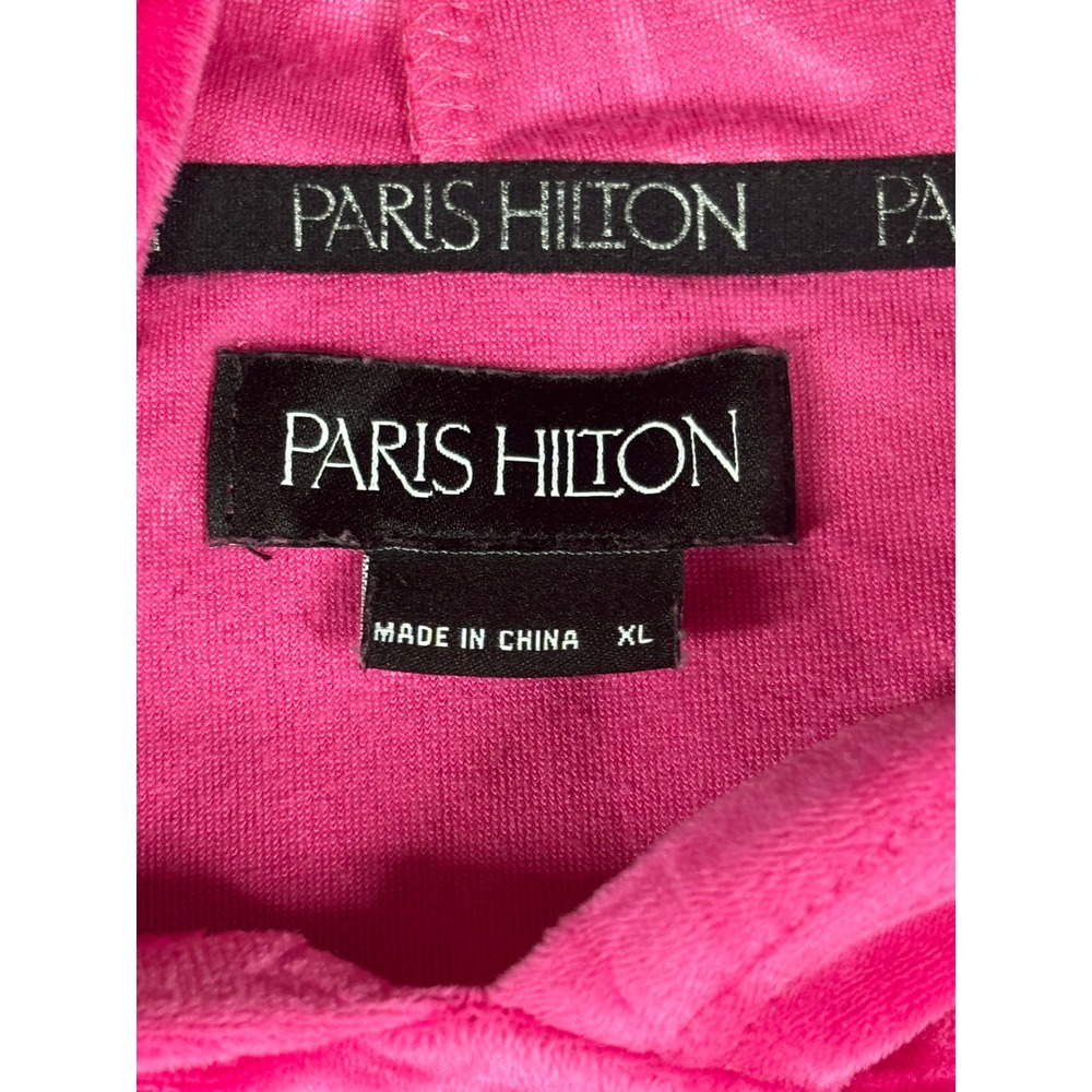 Paris Hilton‎ Womens XL Hot Pink Velour Cropped Hoodie Thats Hot Rhinestone Y2K - Picture 2 of 9